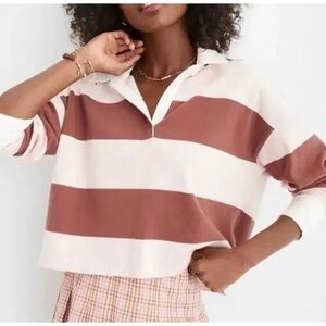 Aerie Tan Striped Cropped Rugby Shirt